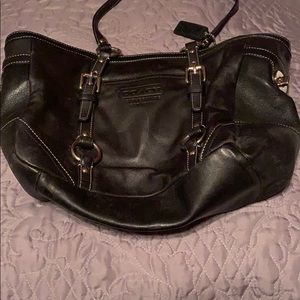 Black Leather Coach Bag with buckles